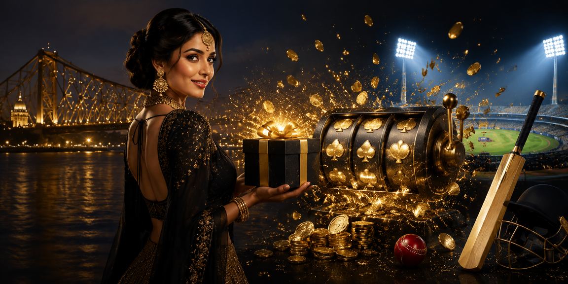 Bollywood themed lottery with Kolkata Howrah Bridge background